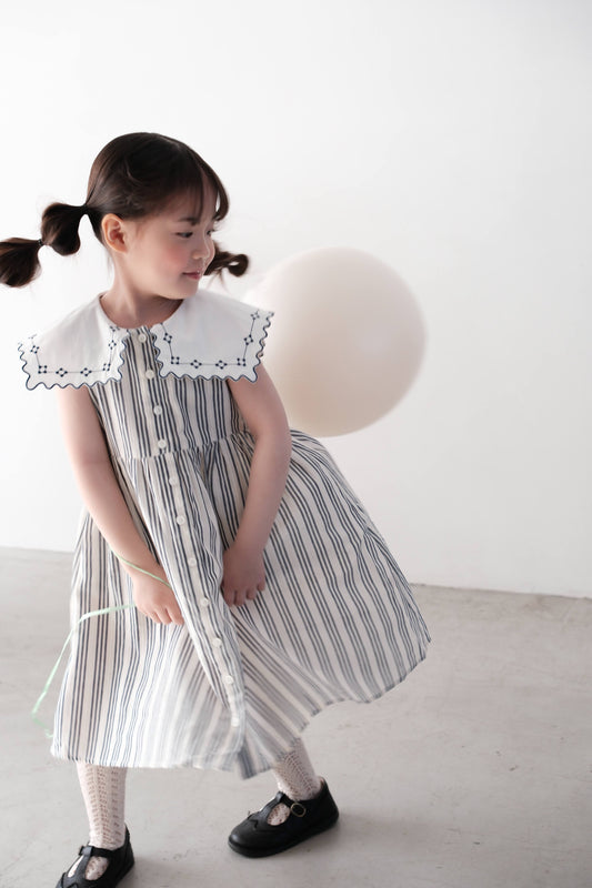 25SS Embroidered striped dress