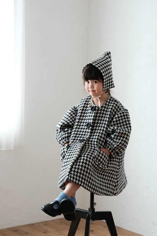 25AW Houndstooth lantern sleeve coat
