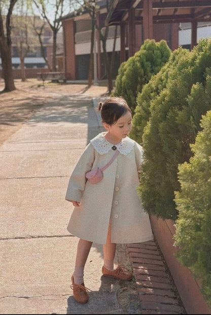 Mes Kids X The Front Shop lace collar trench coat