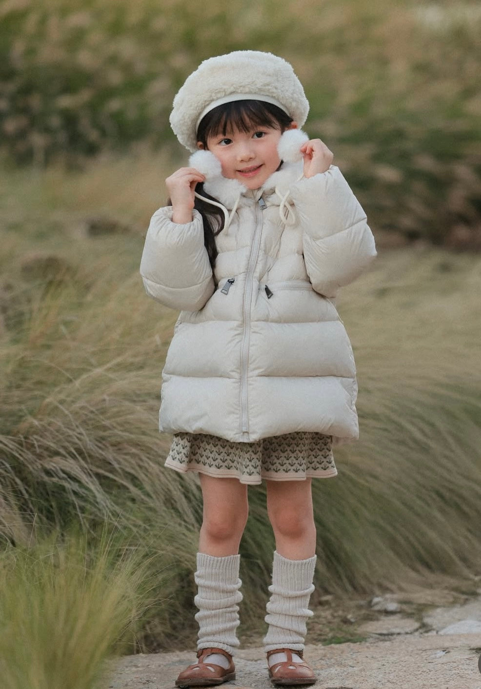 Mes kids x Pulev  pompom down jacket- milk gray