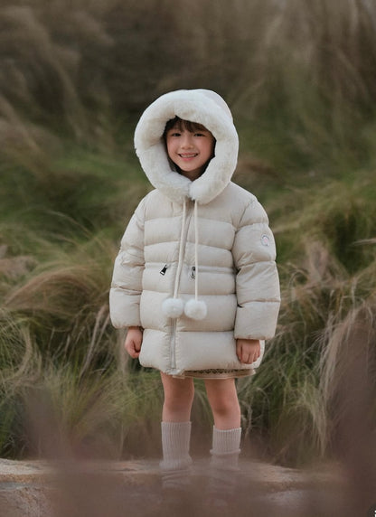 Mes kids x Pulev  pompom down jacket- milk gray